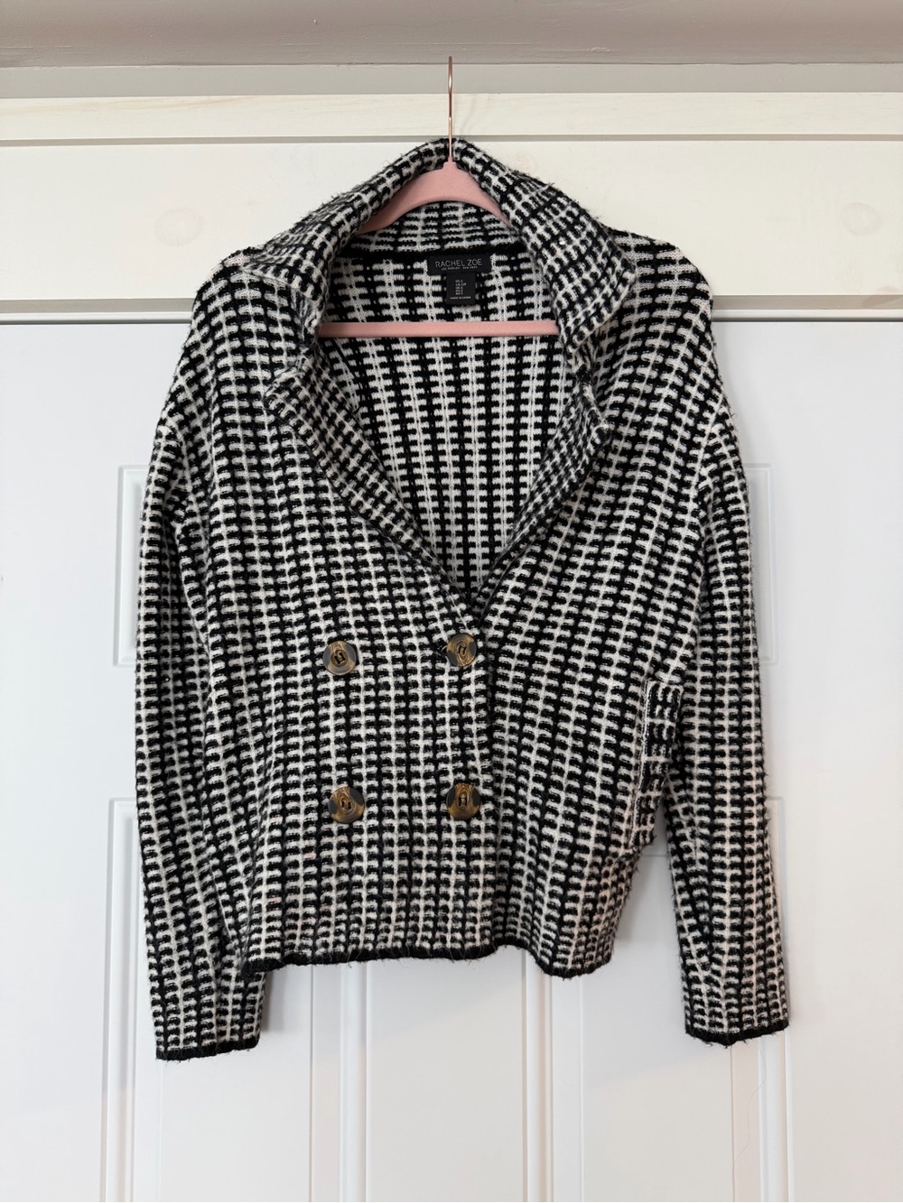 Rachel Zoe Black & White Houndstooth Double-Breasted Jacket